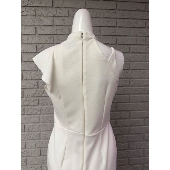 Topshop Women’s White Asymmetrical Ruffle Pencil Midi Dress Size 6 - Picture 4 of 9